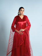 Japanese Red Satin Kurta Set with Dupatta | Merci