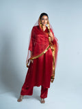 Japanese Red Satin Kurta Set with Dupatta | Merci