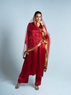 Japanese Red Satin Kurta Set with Dupatta | Merci