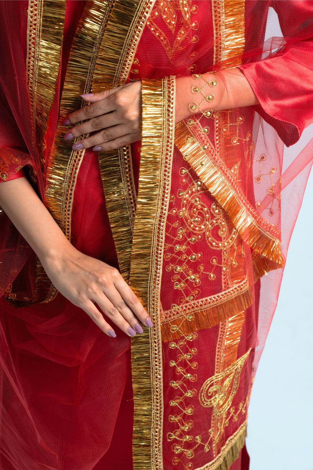 Japanese Red Satin Kurta Set with Dupatta | Merci