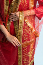 Japanese Red Satin Kurta Set with Dupatta | Merci