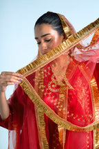 Japanese Red Satin Kurta Set with Dupatta | Merci
